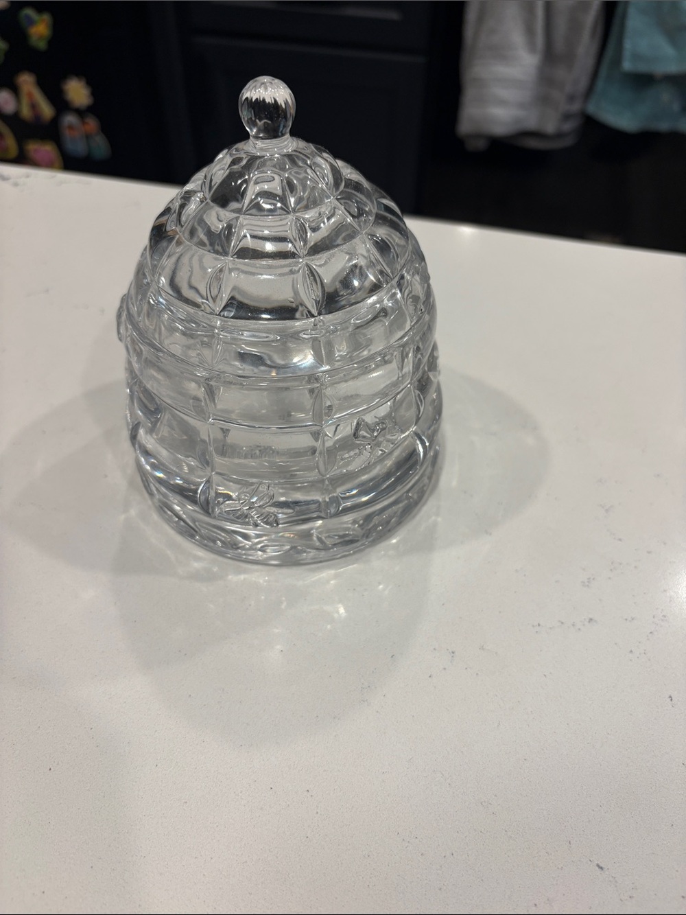 Clear Glass Honey Jar with Lid - Classic Beehive Design
